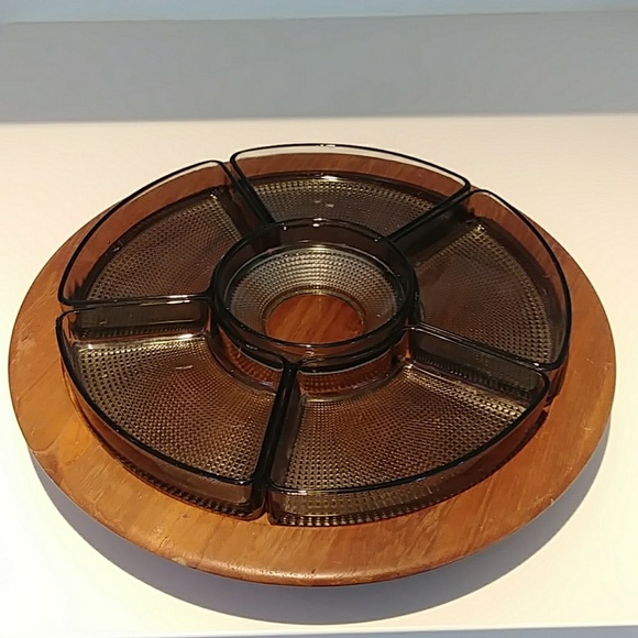 Digsmed Other - Vintage Wood Denmark smoked glass lazy susan